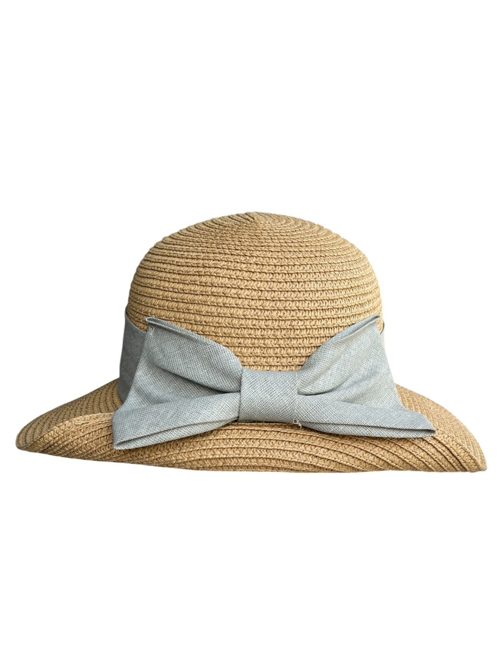NWT Picabo Natural Paper/Straw with Grey Bow Accent 3/4 Brim Packable Sun Hat